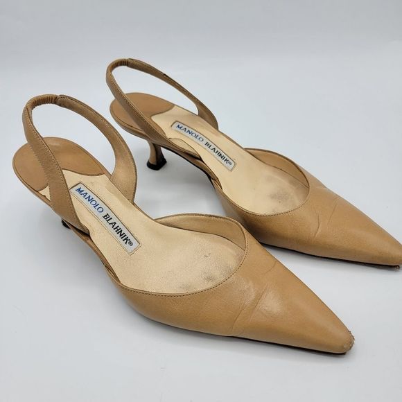 Manolo Blahnik Shoes - Manolo Blahnik Nude Slingback Pumps Size 36.5